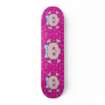 Cute Pink Cartoon Skulls With Ribbons & Hearts skateboards