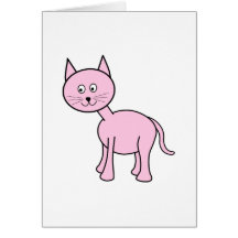 Cute Pink Cat Cartoon. Greeting Cards