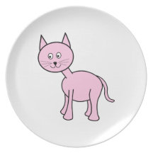 Cute Pink Cat Cartoon. Plate