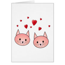 Cute Pink Cats with Hearts. Greeting Card