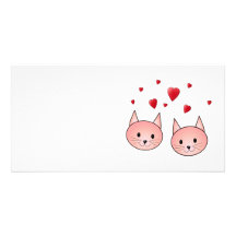 Cute Pink Cats with Hearts. Personalized Photo Card