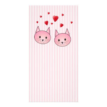 Cute Pink Cats, with Red Love Hearts. Photo Greeting Card