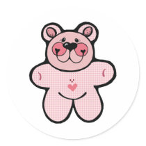 cute pink chequered  bear stickers