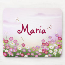 Cute Pink Flowers, Dragonflies Mouse Mat