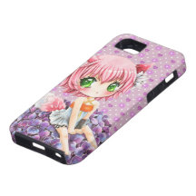 Cute pink fox girl sitting on purple hydrangea iPhone 5 case