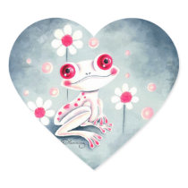 Cute Pink Frog Heart Stickers