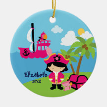 Cute Pink Girl Pirate Christmas Ornament