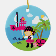 Cute Pink Girl Pirate Christmas Ornament