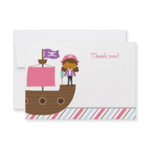 Cute pink girl's pirate birthday party thank you personalised invite