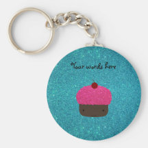Cute pink glitter cupcake turquoise glitter key chains