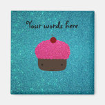 Cute pink glitter cupcake turquoise glitter refrigerator magnet