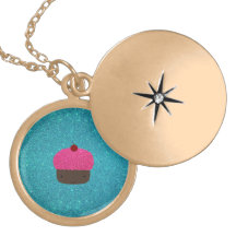 Cute pink glitter cupcake turquoise glitter pendant