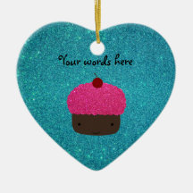 Cute pink glitter cupcake turquoise glitter ornaments