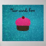Cute pink glitter cupcake turquoise glitter print