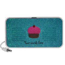 Cute pink glitter cupcake turquoise glitter speakers