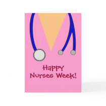 Cute Pink Happy Nurses Week Scrubs and Stethoscope Greeting Cards
