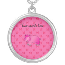 Cute pink hippo pink butterflies necklace