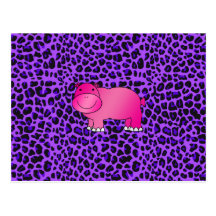 Cute pink hippo purple leopard pattern post cards