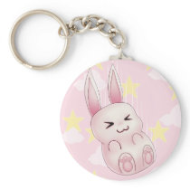 Cute pink Kawaii Bunny rabbit falling from stars Key Chains