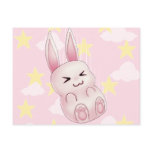 Cute pink Kawaii Bunny rabbit falling from stars postcards