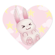Cute pink Kawaii Bunny rabbit falling from stars Heart Sticker