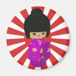 Cute Pink  Kokeshi Doll on rising sun Fridge Magnet