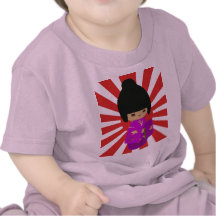 Cute Pink  Kokeshi Doll on rising sun Tee Shirt