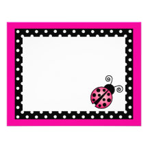 Cute Pink Ladybug Flat Thank You Note Cards Invites