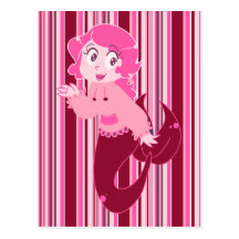 Cute Pink Mermaid Girl Postcards