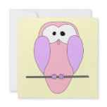 Cute Pink Owl. Cartoon Bird. Custom invitations