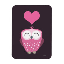 Cute Pink Owl & Love Heart Premium Magnet