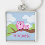 Cute Pink Owl Mum and Baby Keychain
