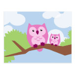 Cute Pink Owl Mum and Baby Postcard