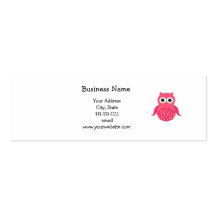 Cute pink owl white polka dots business card