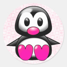 Cute Pink Penguin Round Sticker