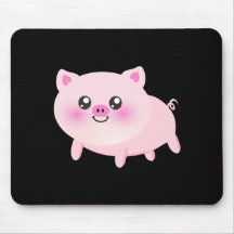 Cute Pink Pig on Black Mouse Pad