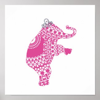 Cute Pink Princess Elephant Baby Nursery Print