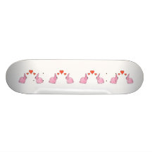 Cute Pink Rabbits with Red Love Hearts. Skate Boards