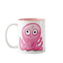 cute pink silly octopus, cute pink silly octopus coffee mugs
