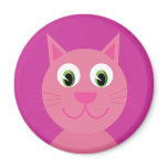 Cute pink smiling cartoon cat magnet