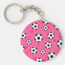 Cute Pink Soccer Star Print Keychain