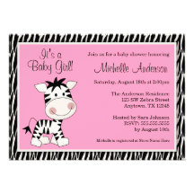 Cute Pink Zebra Baby Shower Invitations