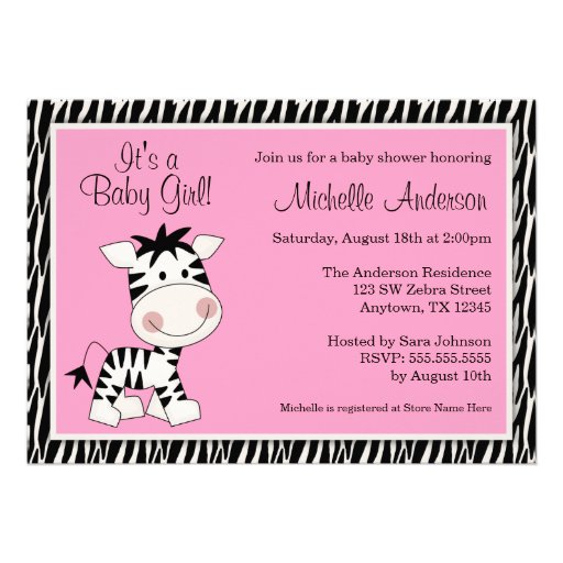 Cute Pink Zebra Baby Shower Invitations | Zazzle.co.uk