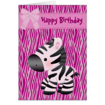 Cute Pink Zebra & Cupcake (inside) Birthday Card
