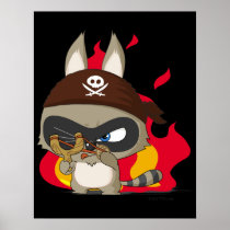 Cute pirate racoon funny cartoon charcter poster