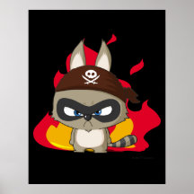 Cute pirate racoon funny cartoon charcter poster