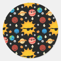 Cute Planets Space Pattern Round Sticker