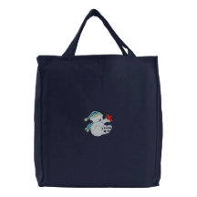 Cute polar bear and cardinal embroidered tote bag