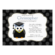 Cute Polka dots Grad Owl Boy Graduation Personalized Invitations