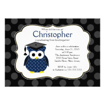 Cute Polka dots Grad Owl Boy Graduation Invitation